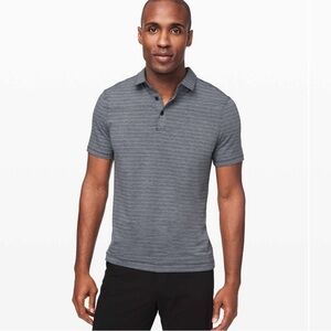 Lululemon Evolution Polo Short Sleeve Deft Stripe Heathered True Navy Light Cast